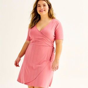 SO Faux Wrap Pink Dress 3X
